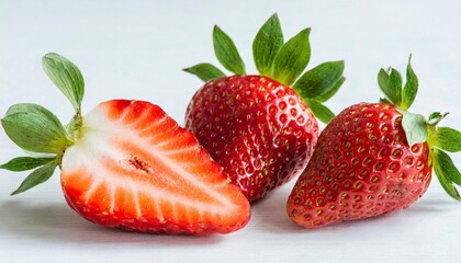 Fresh Strawberries: Whole and Sliced, Isolated on White Background