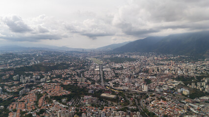 Aerial photography of Caracas, in the background and the Avila mountain further back