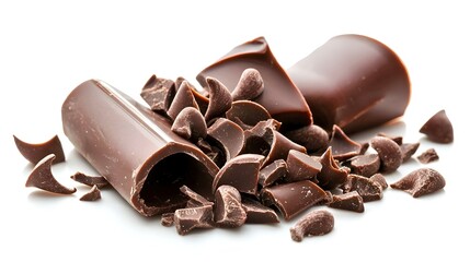Chocolate curl and chocolate bar chips or pieces