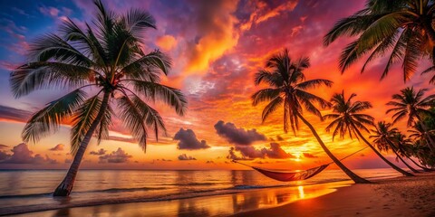 Idyllic Tropical Sunset Beach: Hammock Relaxation Long Exposure Photography