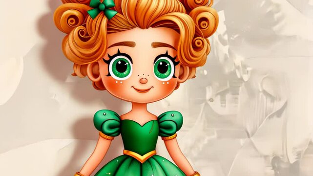 A graceful ballerina in a green dress dances in watercolor, perfect for invitations and decorative designs.