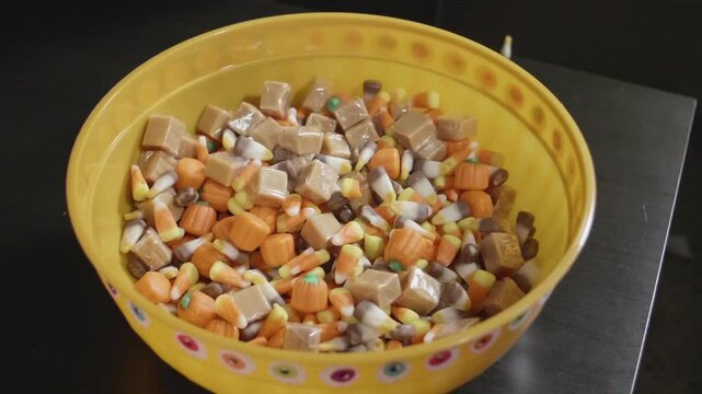 Halloween candy falling in slowmotion