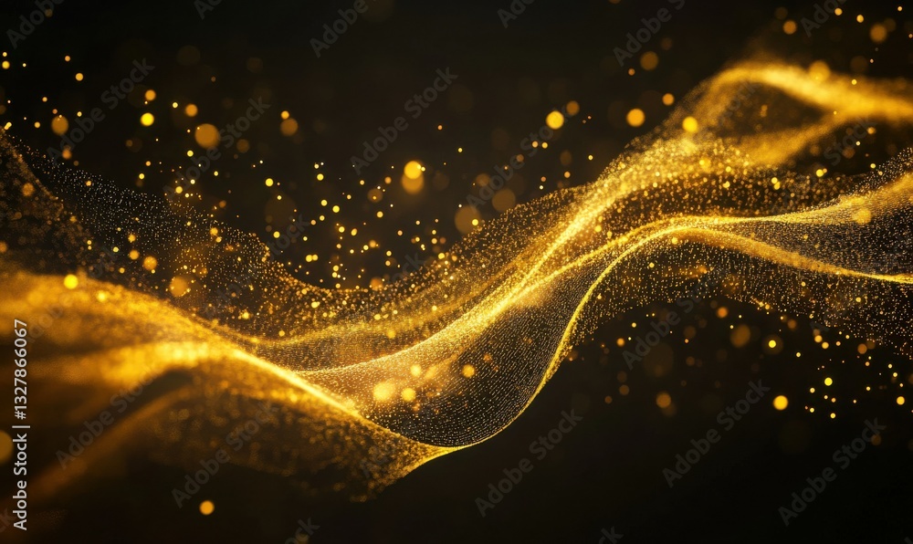 Poster abstract liquid gold textures flowing dynamically over a dark background, glowing highlights creatin