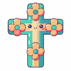 Cheerful floral cross design digital art playful vibes colorful background whimsical style