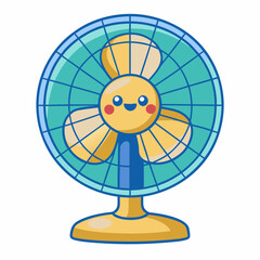 Cheerful cartoon fan spinning in a bright room digital art home environment playful concept