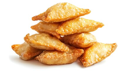 A stack of fried dumplings with a white