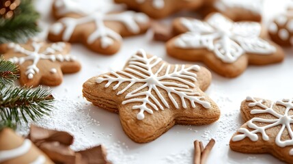 Delicious gingerbread Christmas cookies on white