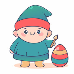 Cute elf painting easter eggs fantasy land illustration colorful background whimsical art concept