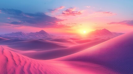 Pink desert sunset landscape.