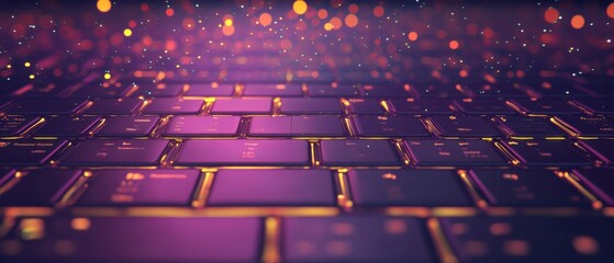 Obraz premium Futuristic Purple Keyboard with Glowing Keys and Digital Particles