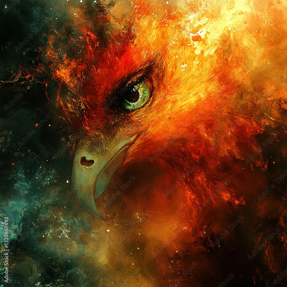 Poster dynamic artistic representation of a phoenix abstract environment digital artwork vibrant colors eng