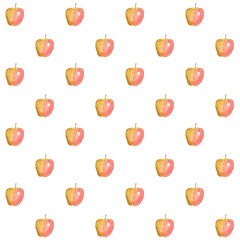 A shiny striped apple watercolor seamless pattern isolated on white. Hand-painted art perfect for culinary designs, prints, packages, wrapping paper, wall paper, juice, harvest themed decor