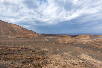 View from the top of Caldera Blanca volcano, Lanzarote, Canary Islands, Spain