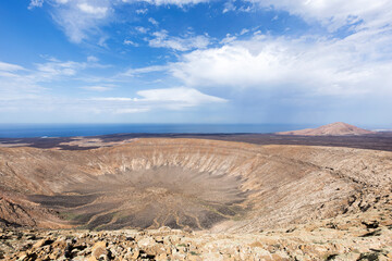 Caldera Blanca volcano crater in Lanzarote, Canary Islands, Spain...