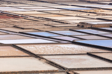 Salinas de Janubio in the south of Lanzarote, Canary Islands, Spain..
