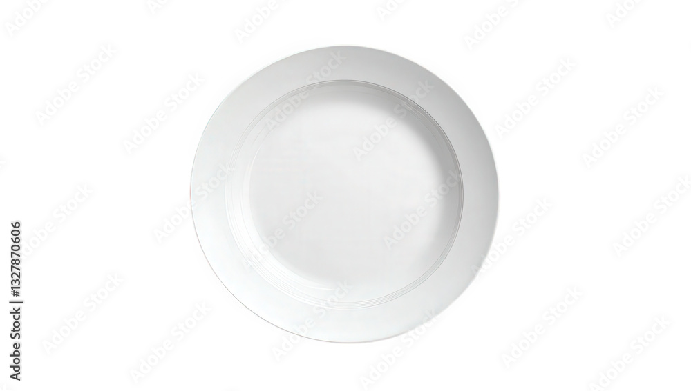 Aufkleber a simple empty white plate sits against a plain background emphasizing minimalism and cleanliness of