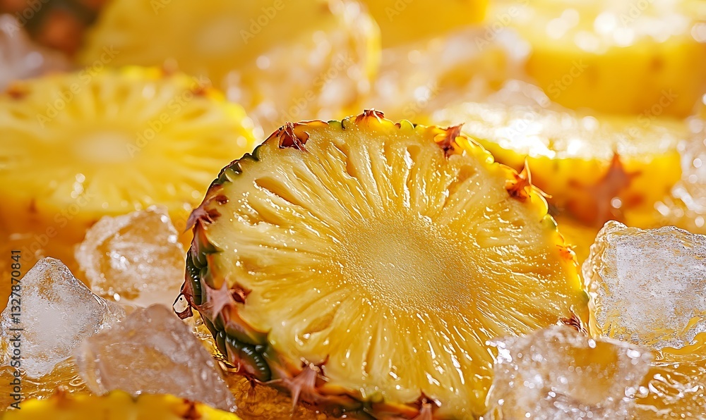 Aufkleber sliced fresh pineapple chunks surrounded by cubes of ice on display