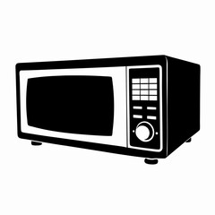 Obraz premium Microwave oven icon in flat black silhouette style with keypad evokes food heating and fast meals. Concept: appliance branding, kitchen tool set, domestic service visuals.