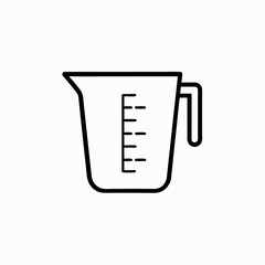 Measuring jug line drawing shows liquid measurement container with handle and graduated markings Essential kitchen tool illustrated in simple minimalist style Concept baking supplies cooking equipment
