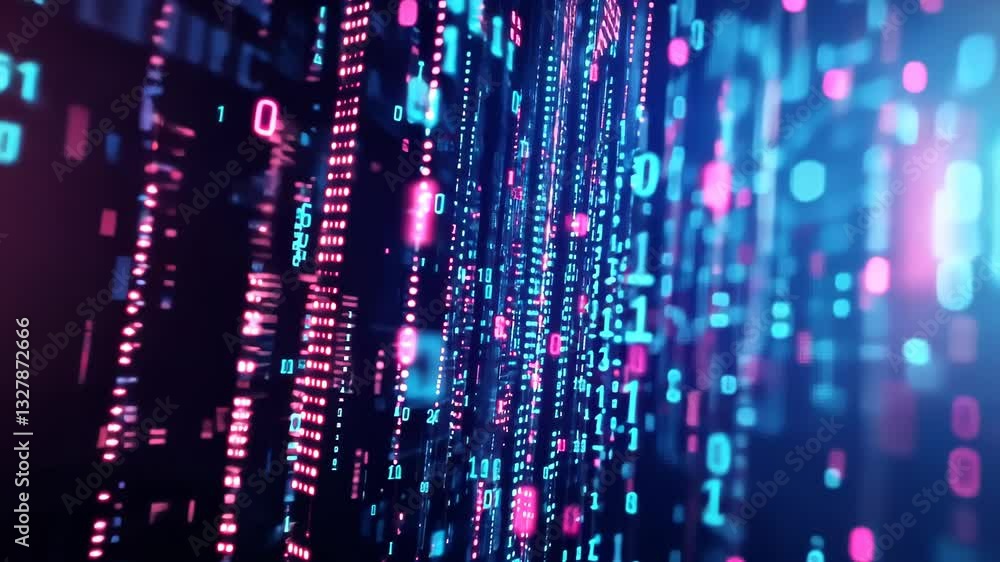 Poster exploring the vibrant world of digital data in a futuristic cyber landscape at night generative ai