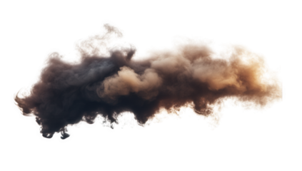 a swirling cloud of smoke in shades of black brown and gray set against a white background creating a dramatic and abstract visual effect