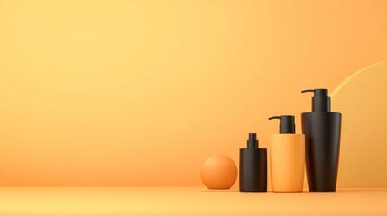 Minimalist Product Photography: Amber and Black Bottles on Yellow Background