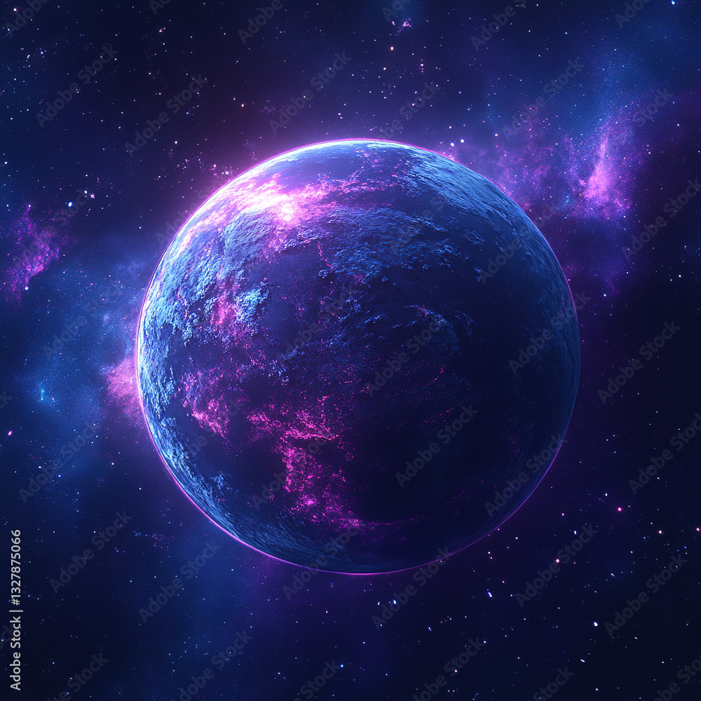 Poster exploring cosmic wonders a stunning planet in deep space digital art nebula background vibrant color