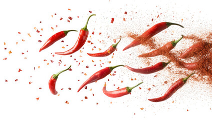 vibrant red chili peppers in various forms including whole peppers crushed flakes and powdered spice emphasizing their culinary versatility and appeal