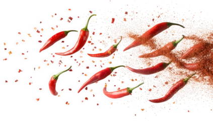 vibrant red chili peppers in various forms including whole peppers crushed flakes and powdered spice emphasizing their culinary versatility and appeal