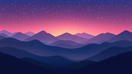 Fototapeta premium Serene Mountain Landscape Under Starry Night Sky at Dusk