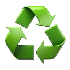 Green recycling symbol on a white background with eco friendly arrows representing reuse and conservation