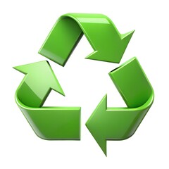 Green recycling symbol on a white background with eco friendly arrows representing reuse and conservation