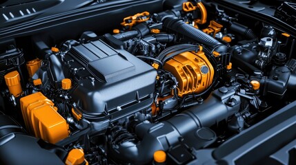 Fototapeta premium Close-up of a Sleek and Powerful Car Engine