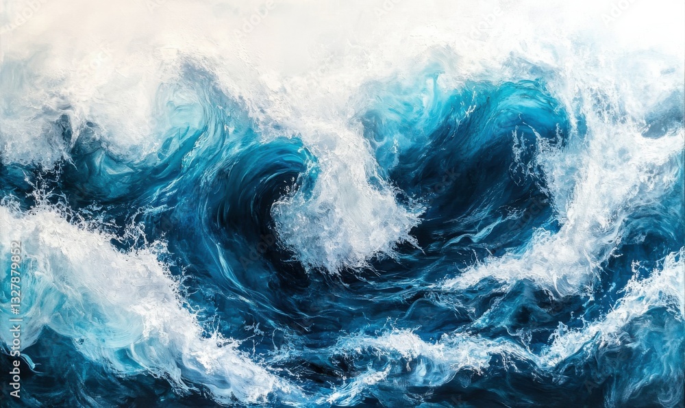 Poster dynamic ocean waves captured mid-motion under natural sunlight, creating a powerful and refreshing a