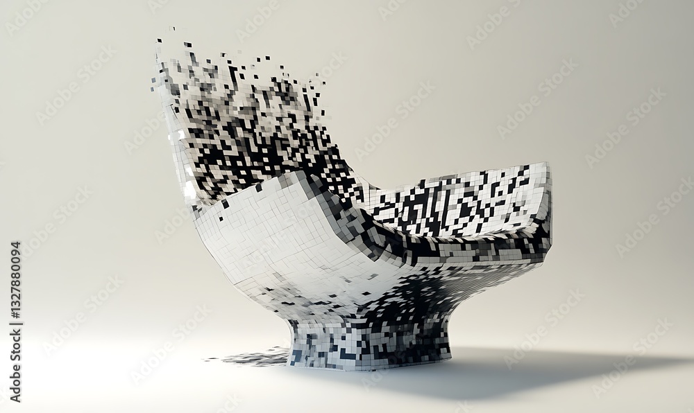 Aufkleber a modern abstract armchair appears to disintegrate into fragmented pixels