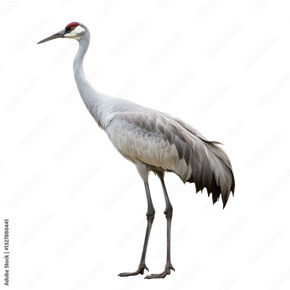 Poster a tall elegant crane stands gracefully showcasing its long legs and distinctive plumage with a hint 