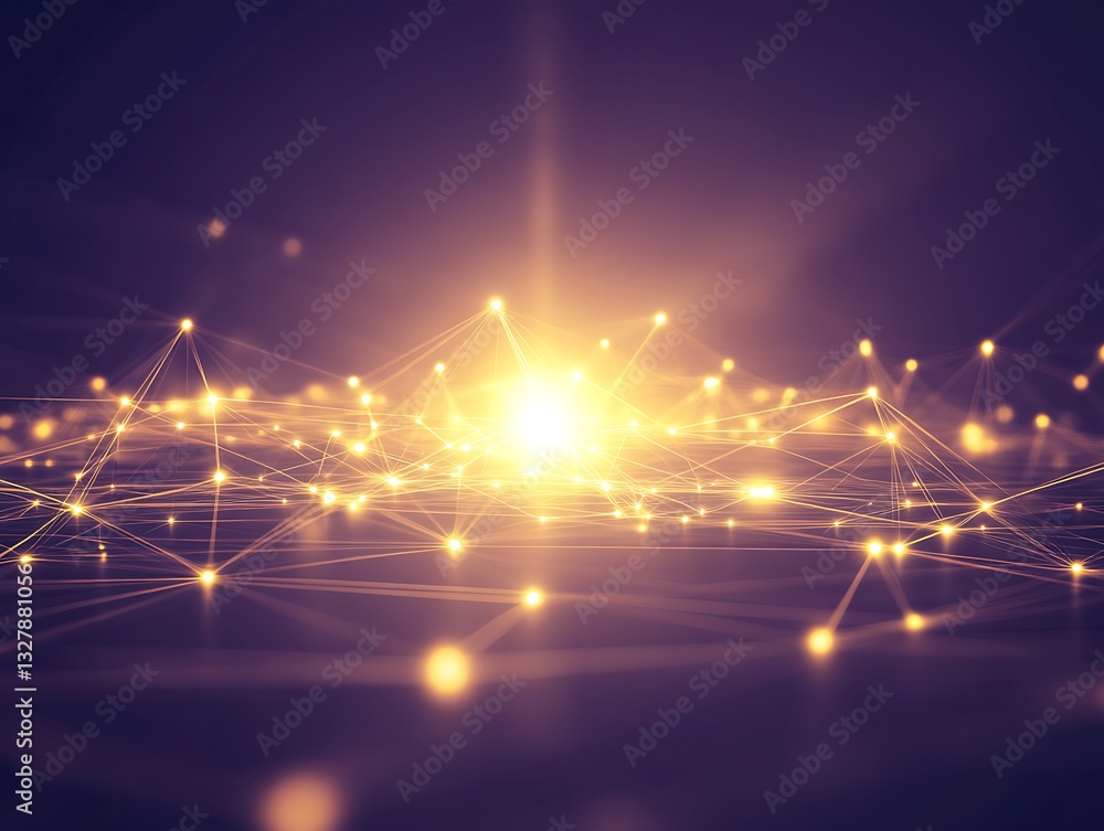 Poster abstract network connection with glowing nodes for digital background