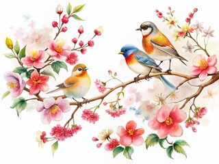 Japanese Oriental Bird & Flower Line Art Ink Painting - Nature Landscape Background