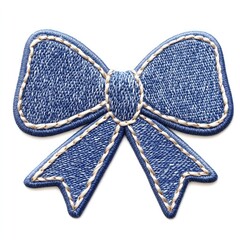 Bow-Shaped Denim Patch with Realistic Texture on White Background