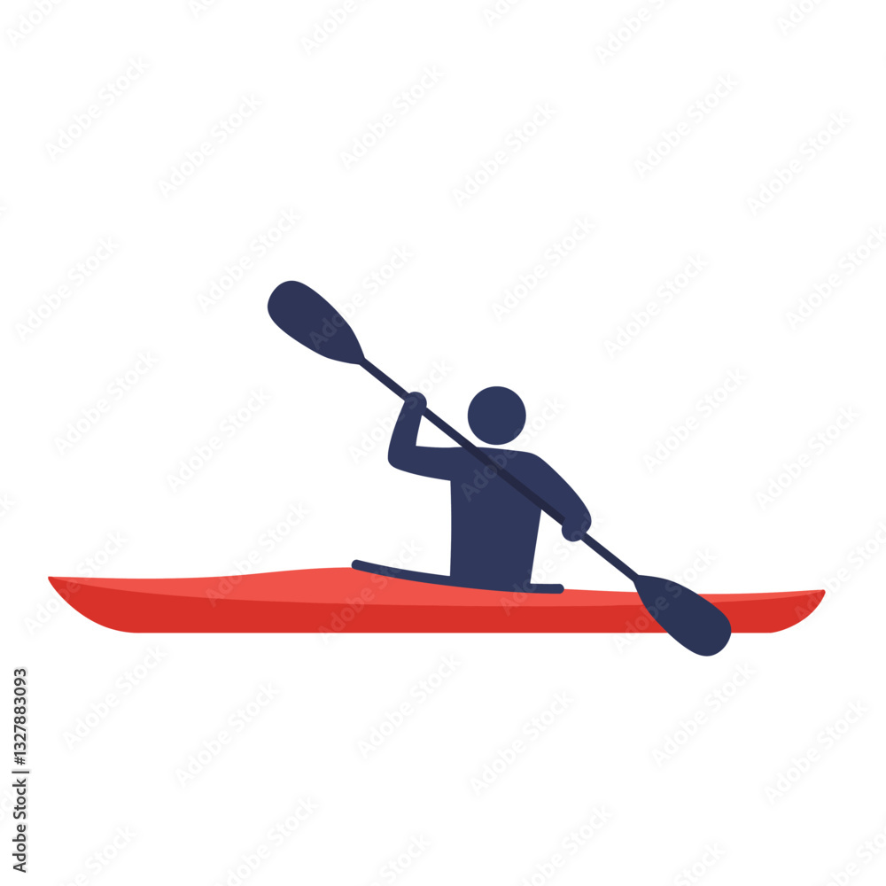 Poster kayaking figure in action with minimal style and vibrant colors vector art