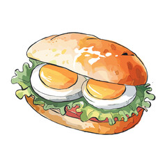 Tamago Sando Japanese Egg Sandwich Watercolor