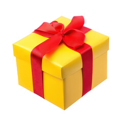 Obraz premium a vibrant yellow gift box adorned with a red ribbon and bow perfect for celebrations and special occasions it symbolizes joy surprise and generosity