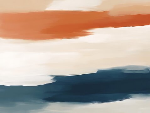 Contemporary art abstract landscape in earth tones and moody oceanic blues