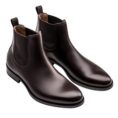 A Pair of Dark Brown Chelsea Boots with Elastic Side Isolated on Transparent Background