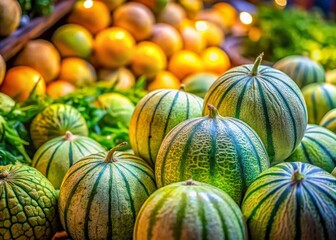 Juicy Green Honeydew Melons at Farmers Market - Fresh Organic Produce