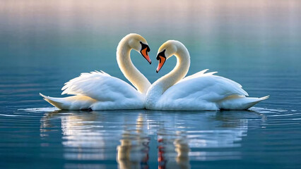 Naklejka premium Two swans making a heart