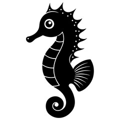 Cute Seahorse Black Silhouette Illustration - Vector Art