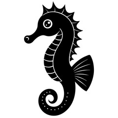Fototapeta premium Cute Seahorse Black Silhouette Illustration - Vector Art