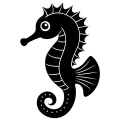 Fototapeta premium Cute Seahorse Black Silhouette Illustration - Vector Art