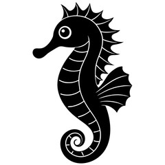 Fototapeta premium Cute Seahorse Black Silhouette Illustration - Vector Art